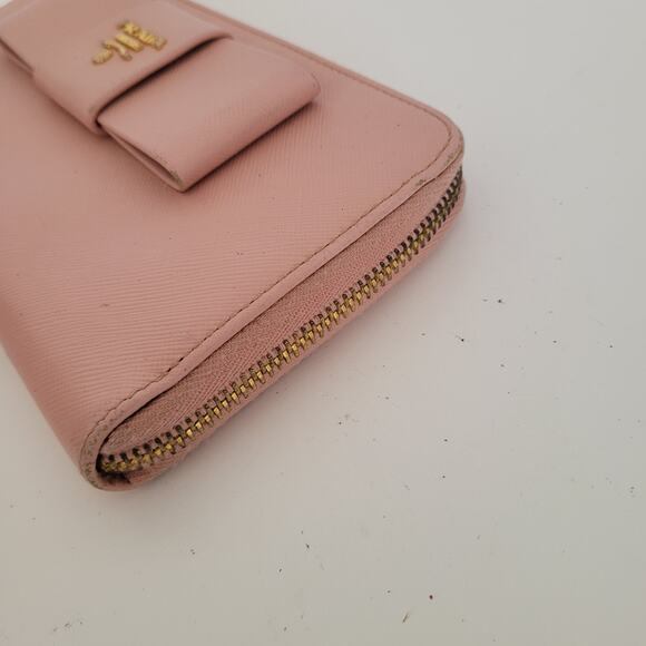 PRADA Saffiano Fiocco Orchidea Wallet Clutch Large Light Pink Zip Around Bow - Picture 9 of 11